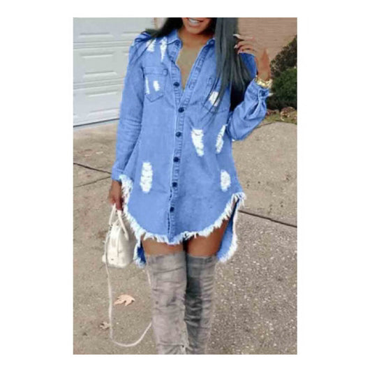 Distressed Denim Dress *Restocked