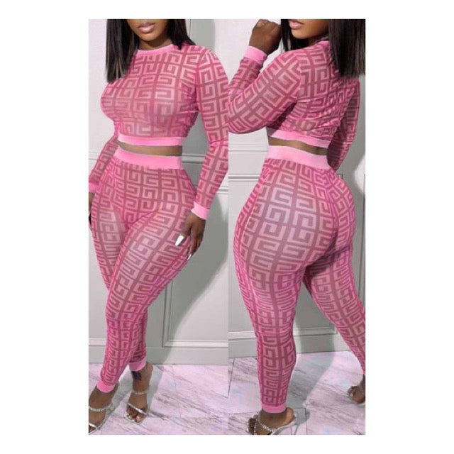 Pink “Square Pattern” Leggings Set