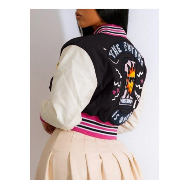 Black / Multi Colored “Varsity” Crop Jacket