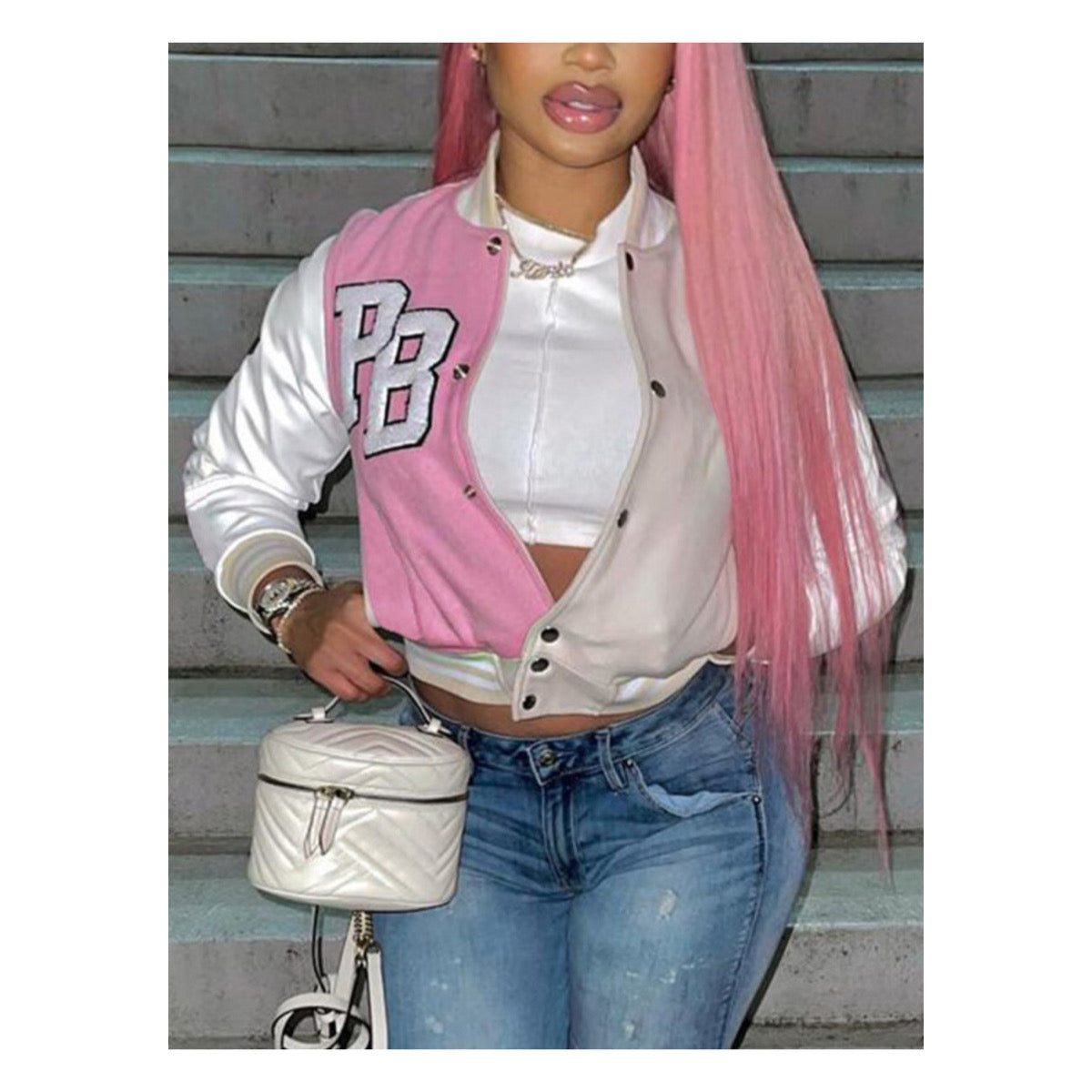 Pale Pink Varsity Crop Jacket