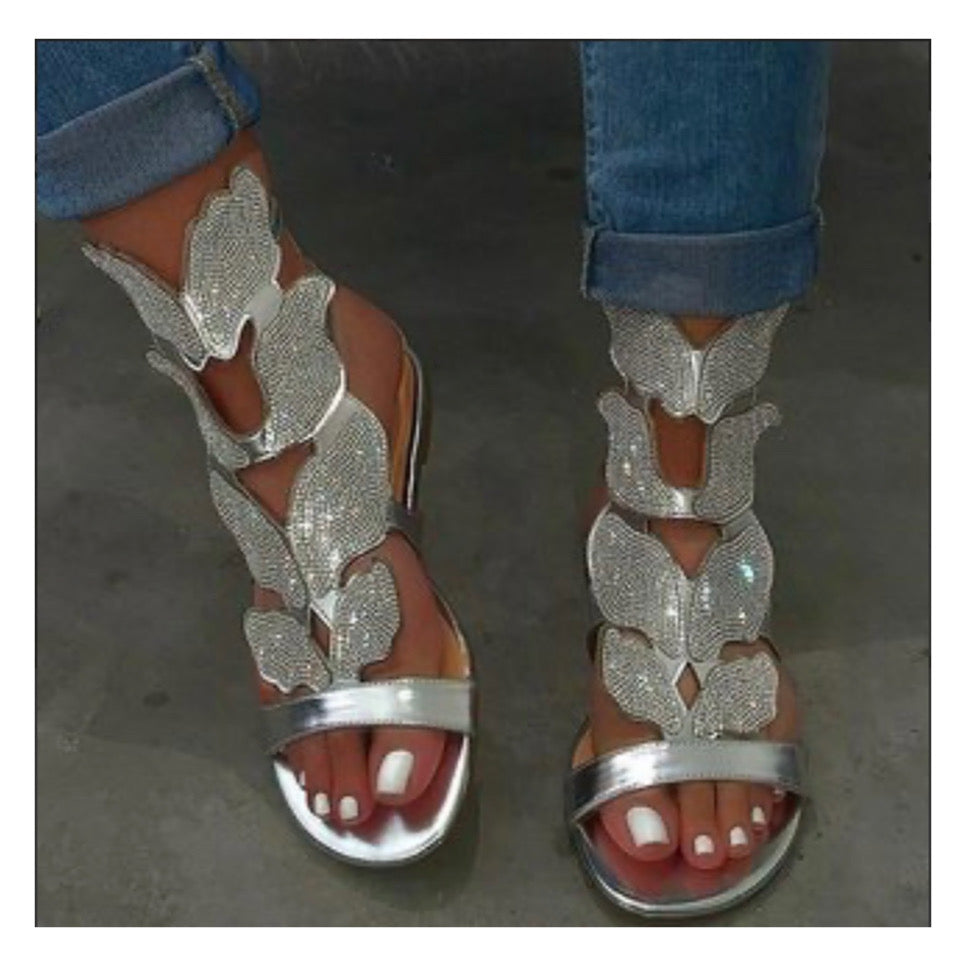 Silver “Rhinestone” Butterfly Flat Sandals