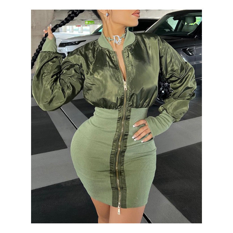 Olive “Puff Top” Bodycon Dress
