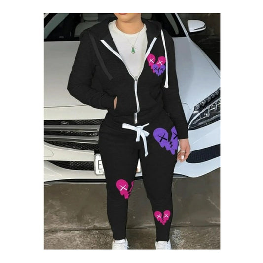 Black / Purple / Pink  “Broken Heart” Sweatsuit (Zip Up)