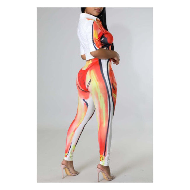 Orange “Body Print” Leggings Set