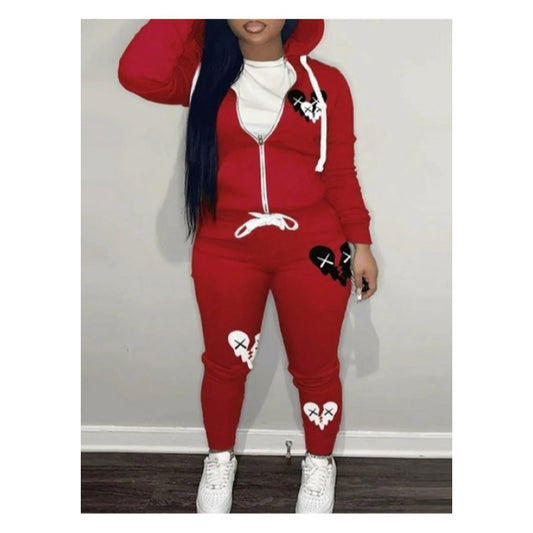 Red “Broken Heart” Sweatsuit (Zip Up) - Bold & Comfortable Streetwear