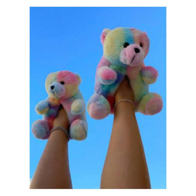 Pastel Tie Dye” Teddy Bear Slippers