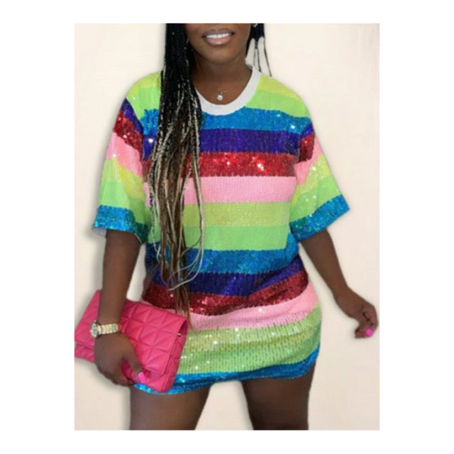 Striped “Glitz” Mini Dress