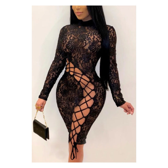 Lace Bodycon Dress w/ Laced Up Front