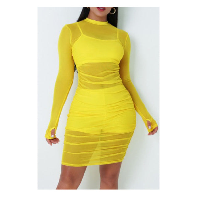 Yellow “Pressure” Bodycon Dress (3 Pc)
