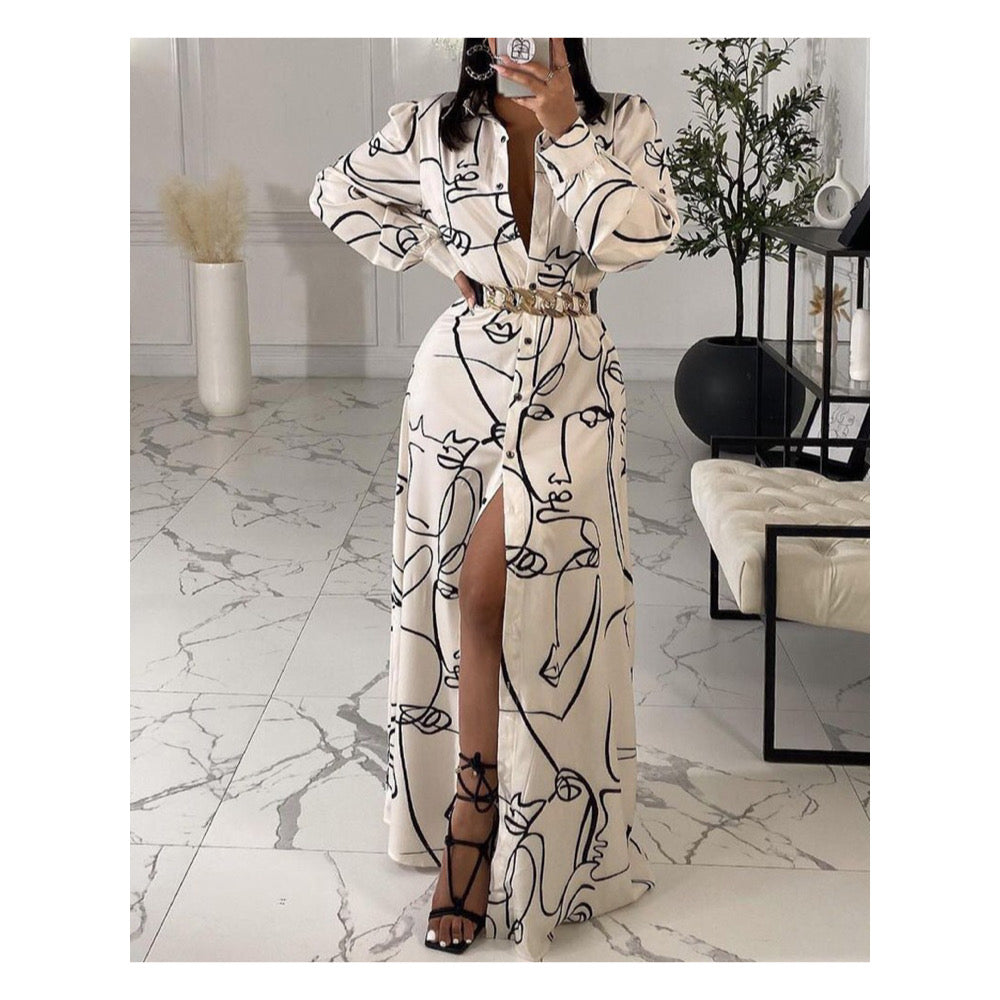 “Muse” Long Sleeve Button Up Maxi Dress