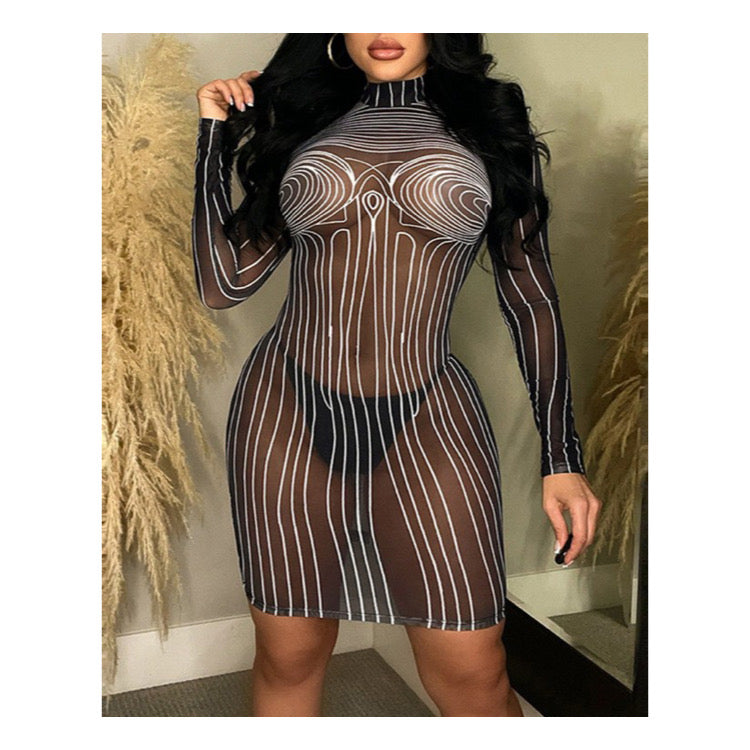 “Get Lined” Mesh Bodycon Dress