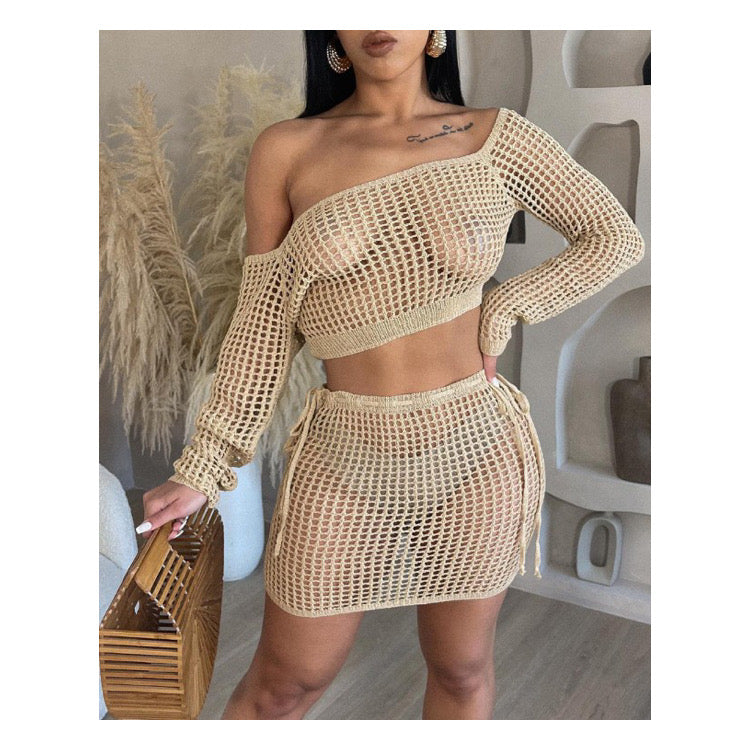 Nude “Knitted Cover Up” “Skirt Set