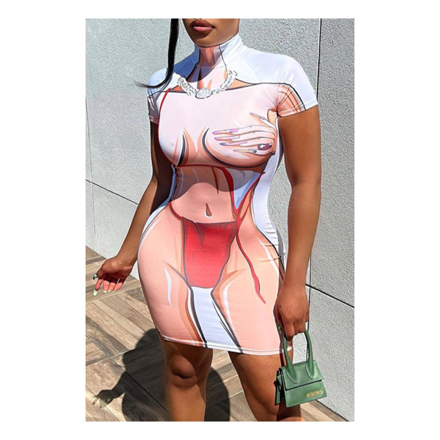 Red “Body Print” Mini Dress