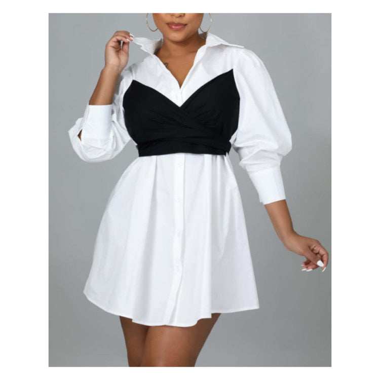 White “Bow Tie Button Up” Shirt Dress