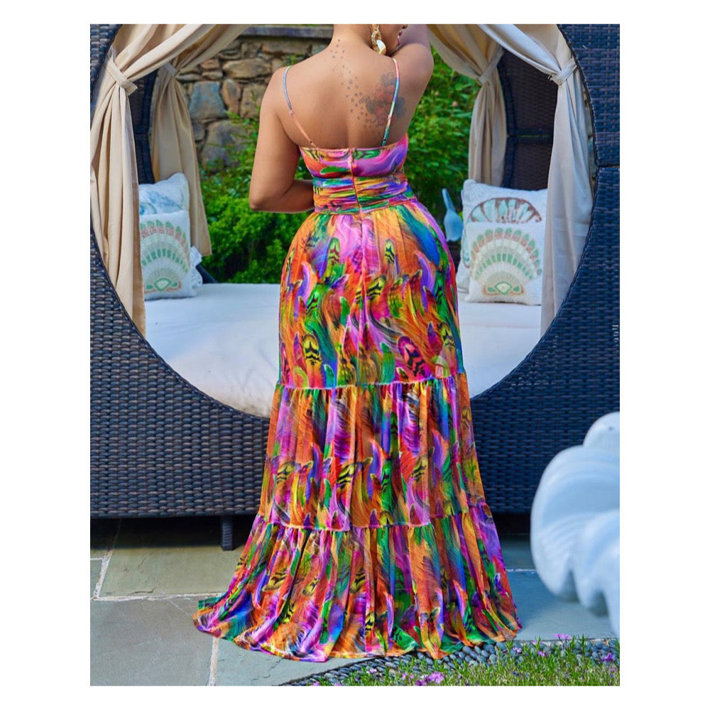 Multi Color “Halter Top” Maxi Dress